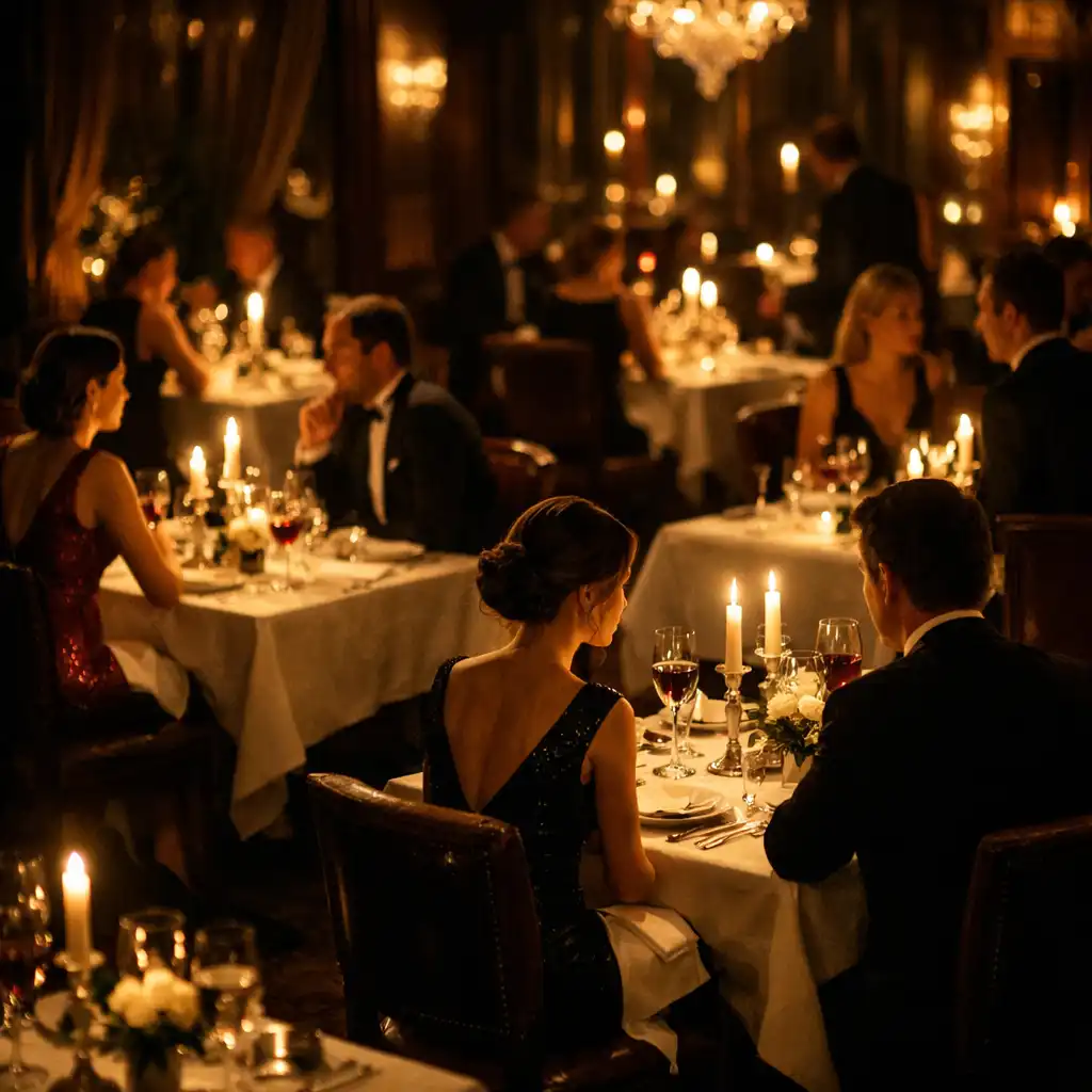 Elegancka restauracja wieczorem przy świecach